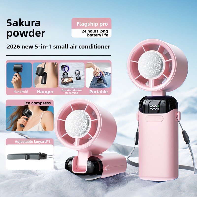 New Cross-Border Semiconductor Cooling Ice High-Speed Handheld Fan Portable USB Digital Display Foldable Outdoor Mini Fan