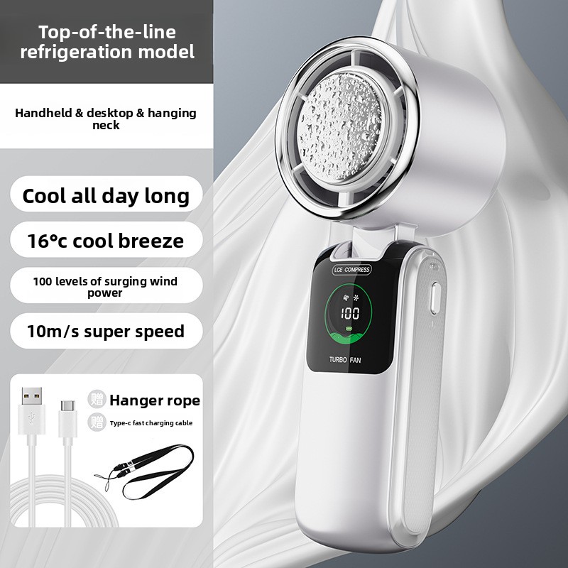 New Cross-Border Semiconductor Cooling Ice High-Speed Handheld Fan Portable USB Digital Display Foldable Outdoor Mini Fan