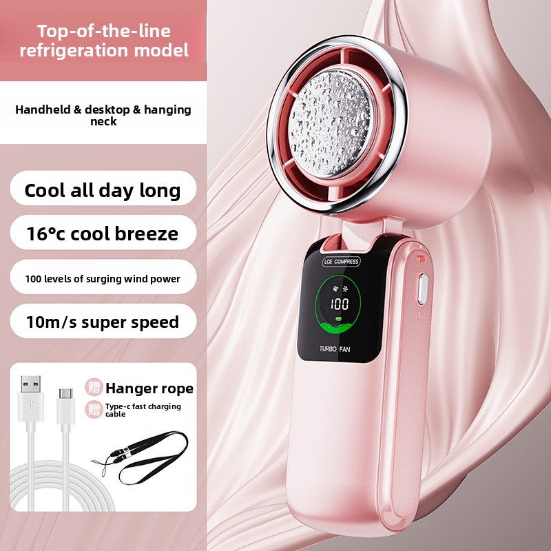 New Cross-Border Semiconductor Cooling Ice High-Speed Handheld Fan Portable USB Digital Display Foldable Outdoor Mini Fan