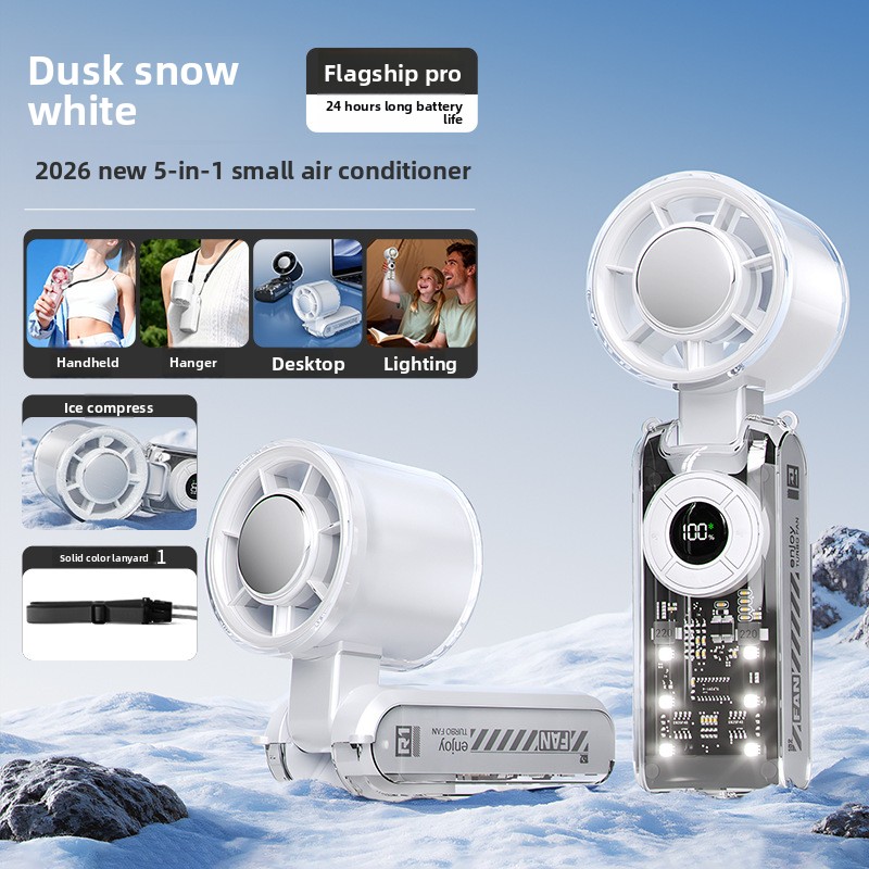 New Cross-Border Semiconductor Cooling Ice High-Speed Handheld Fan Portable USB Digital Display Foldable Outdoor Mini Fan