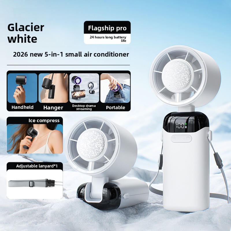 New Cross-Border Semiconductor Cooling Ice High-Speed Handheld Fan Portable USB Digital Display Foldable Outdoor Mini Fan