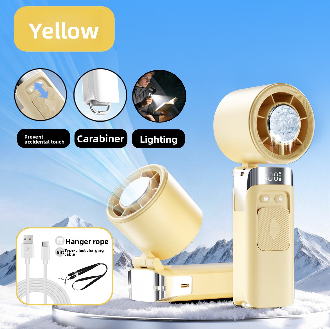 New Cross-Border Semiconductor Cooling Ice High-Speed Handheld Fan Portable USB Digital Display Foldable Outdoor Mini Fan