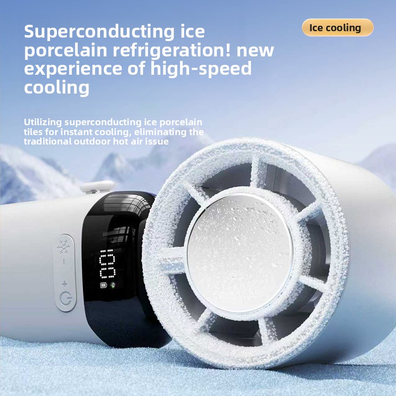 New Cross-Border Semiconductor Cooling Ice High-Speed Handheld Fan Portable USB Digital Display Foldable Outdoor Mini Fan