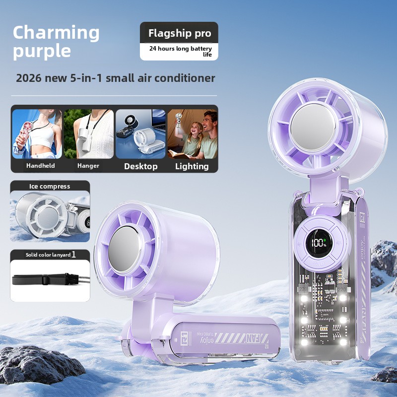 New Cross-Border Semiconductor Cooling Ice High-Speed Handheld Fan Portable USB Digital Display Foldable Outdoor Mini Fan