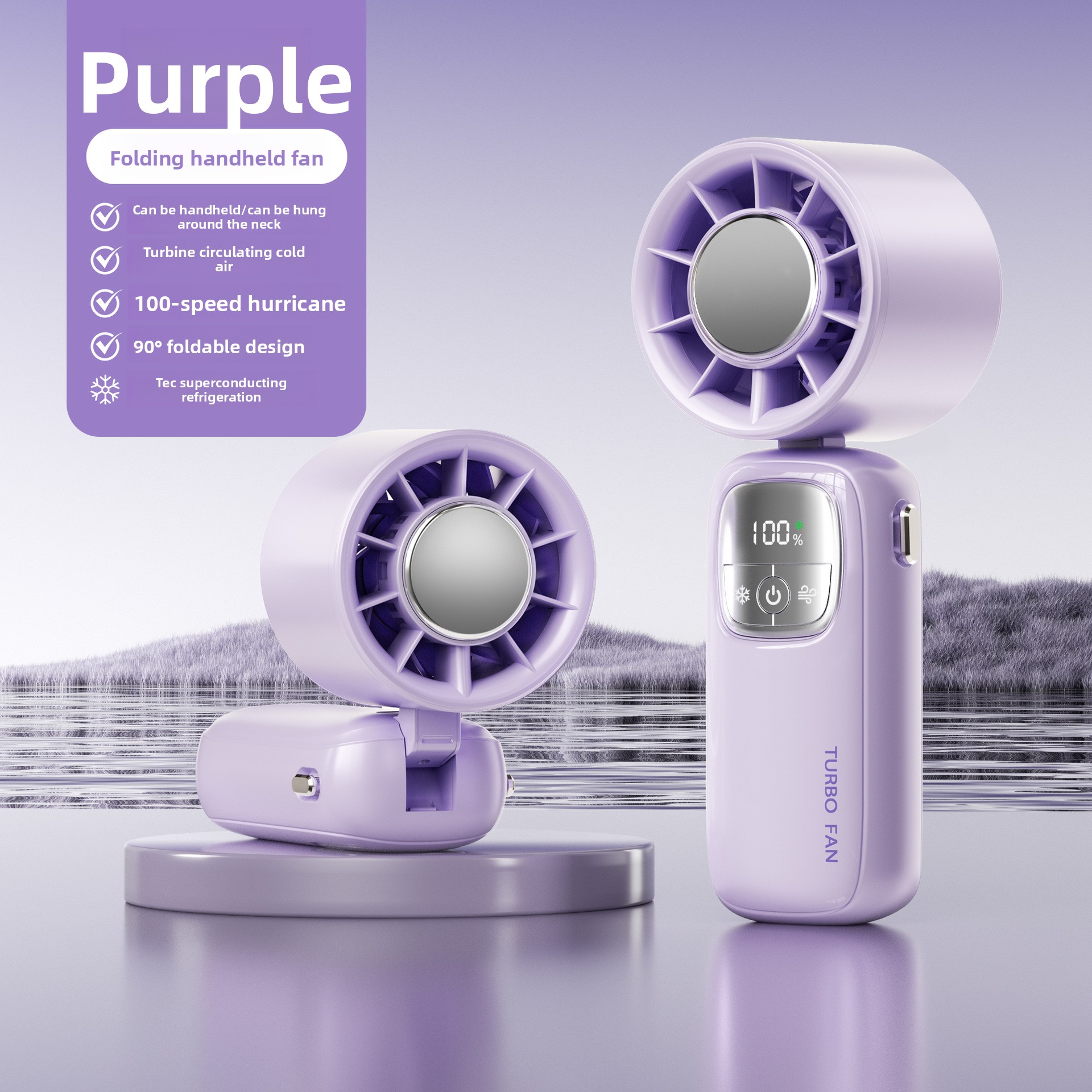 New Cross-Border Semiconductor Cooling Ice High-Speed Handheld Fan Portable USB Digital Display Foldable Outdoor Mini Fan