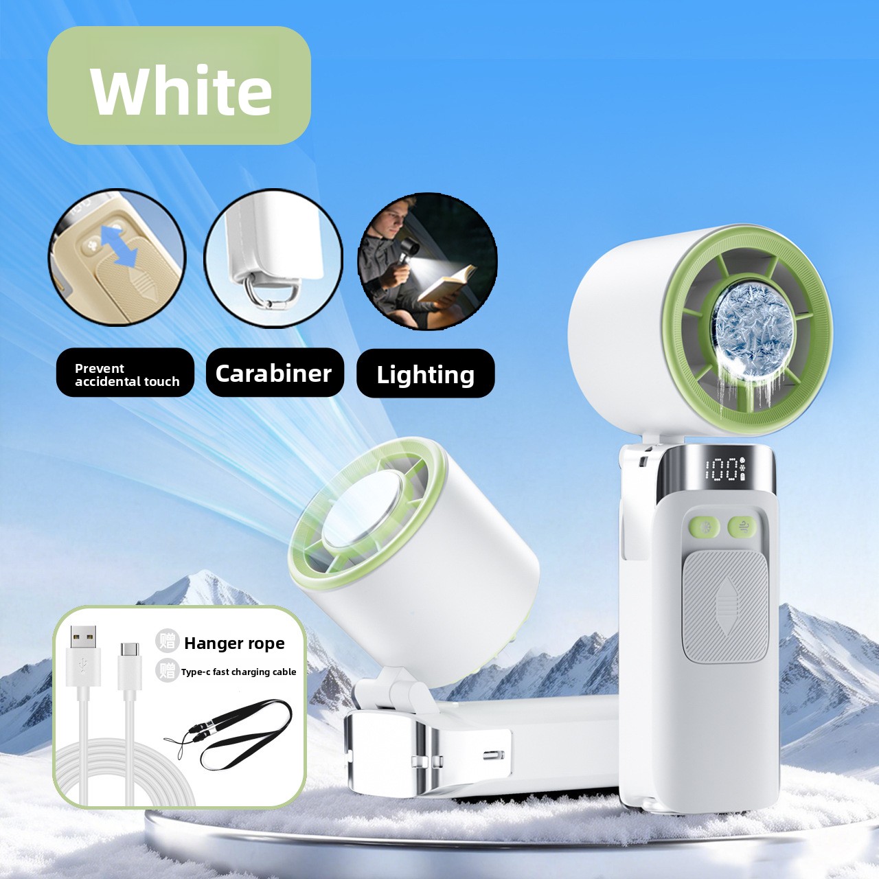 New Cross-Border Semiconductor Cooling Ice High-Speed Handheld Fan Portable USB Digital Display Foldable Outdoor Mini Fan