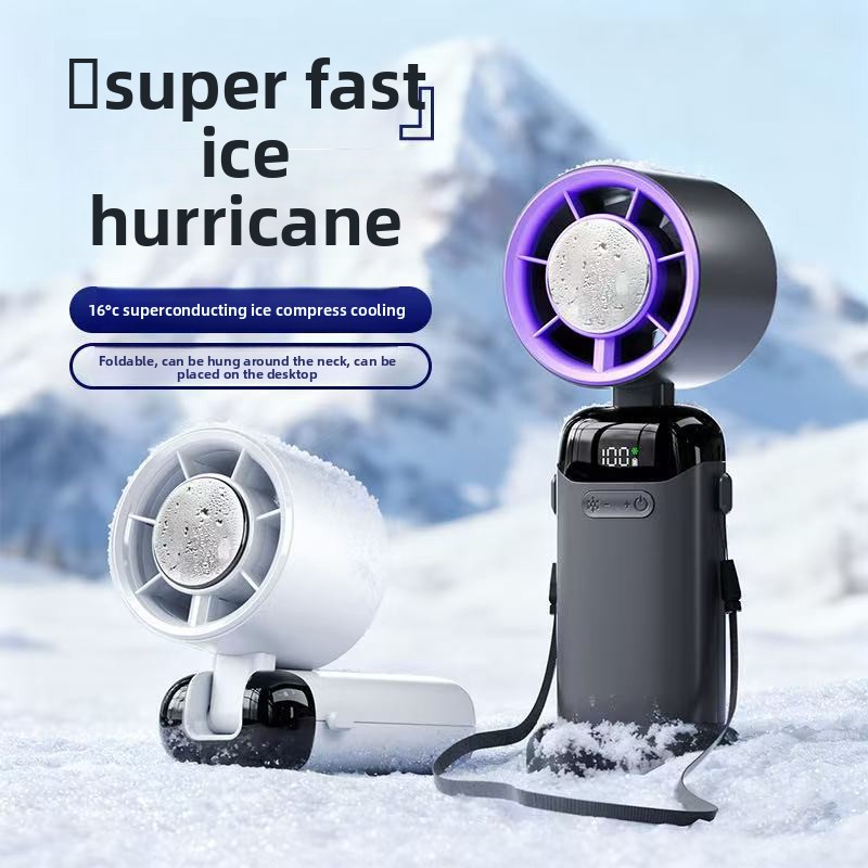 New Cross-Border Semiconductor Cooling Ice High-Speed Handheld Fan Portable USB Digital Display Foldable Outdoor Mini Fan