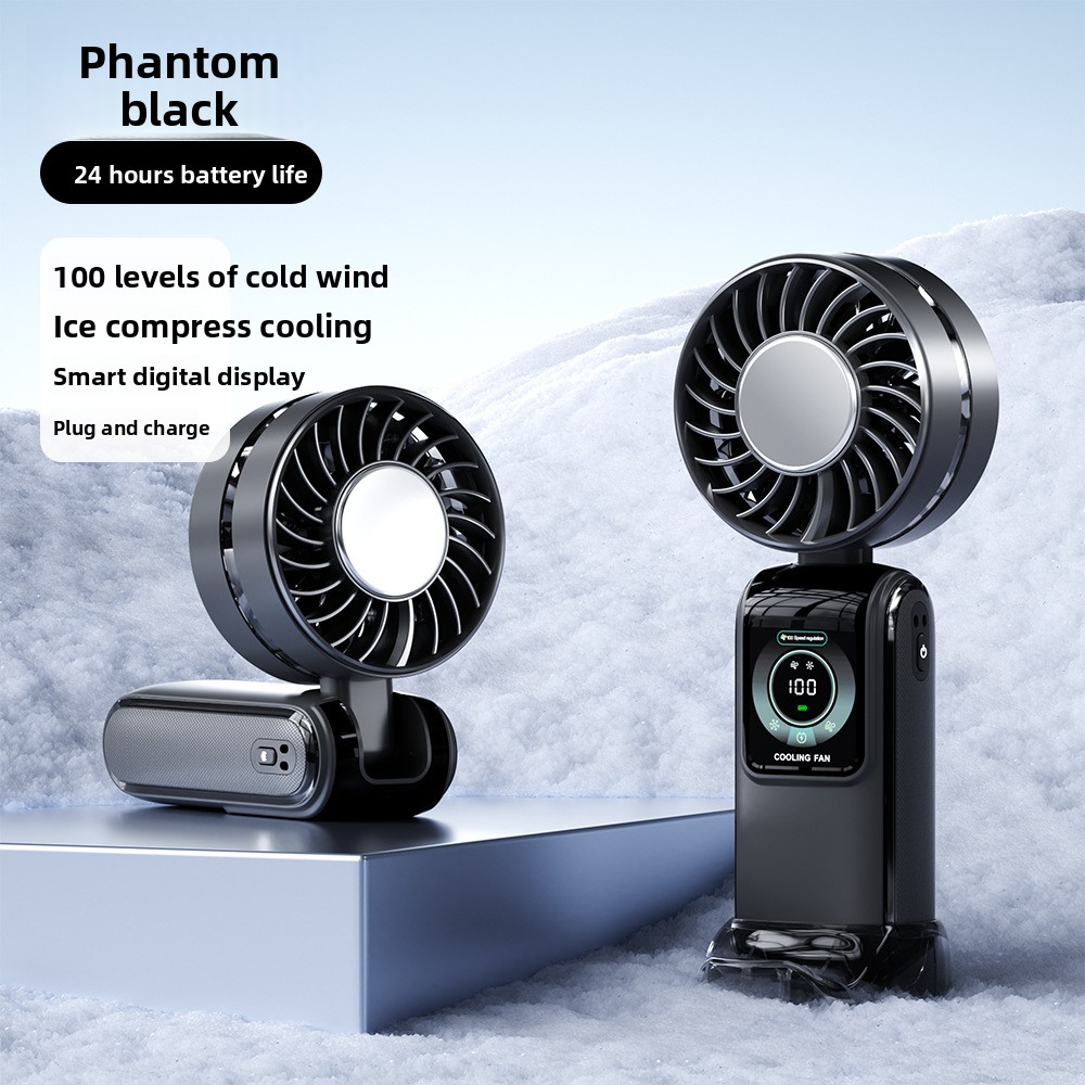 New Cross-Border Semiconductor Cooling Ice High-Speed Handheld Fan Portable USB Digital Display Foldable Outdoor Mini Fan