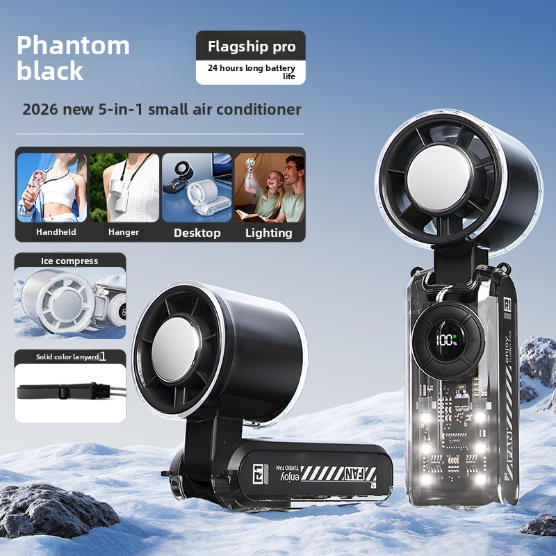 New Cross-Border Semiconductor Cooling Ice High-Speed Handheld Fan Portable USB Digital Display Foldable Outdoor Mini Fan
