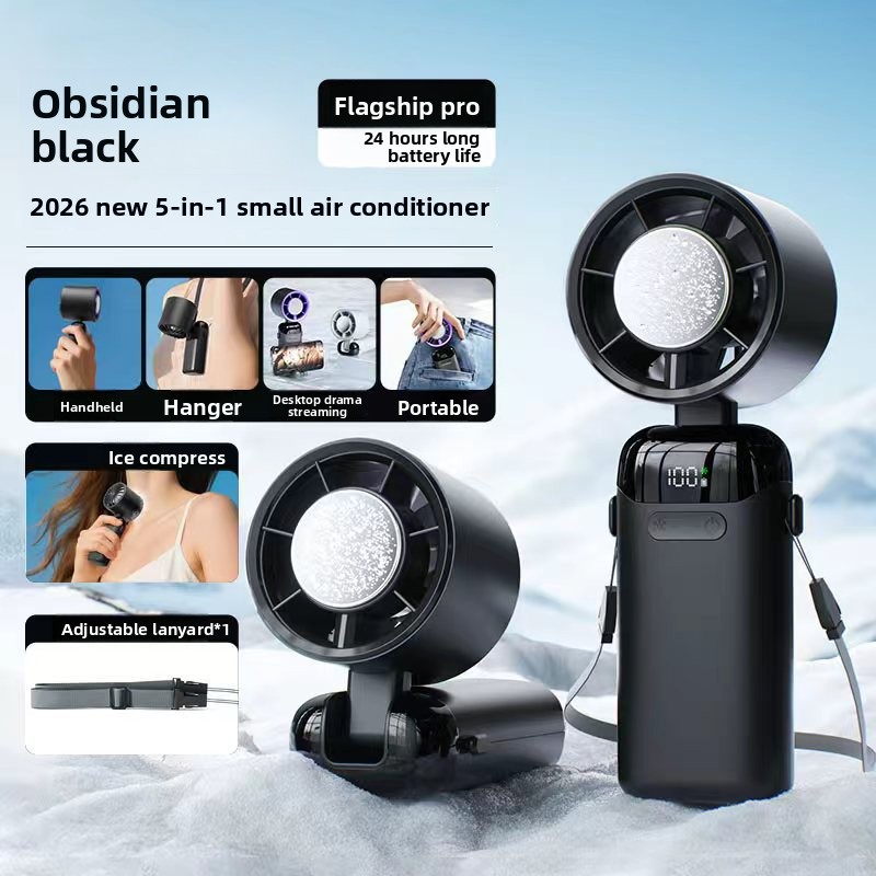 New Cross-Border Semiconductor Cooling Ice High-Speed Handheld Fan Portable USB Digital Display Foldable Outdoor Mini Fan