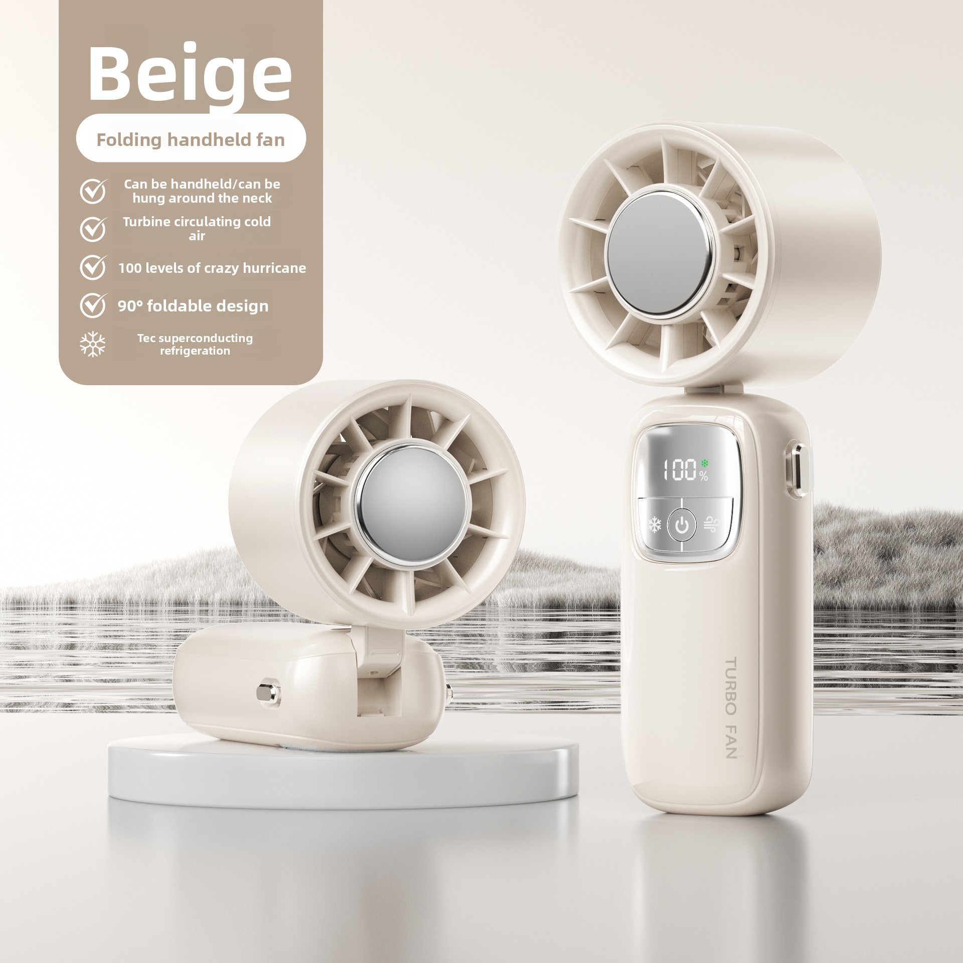 New Cross-Border Semiconductor Cooling Ice High-Speed Handheld Fan Portable USB Digital Display Foldable Outdoor Mini Fan