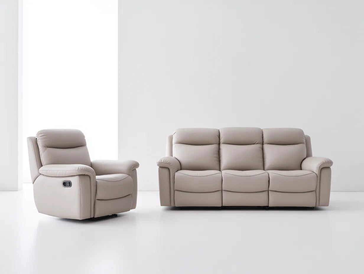 Ensemble de canapés relax - ecopelle-legno-metallo - 198 x 98 x 106 cm - beige - stile moderno-Saluxacorner