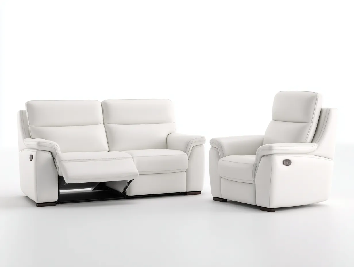 Ensemble de canapés relax - ecopelle-legno-metallo - 172 x 95 x 103 cm - bianco - stile moderno-Saluxacorner