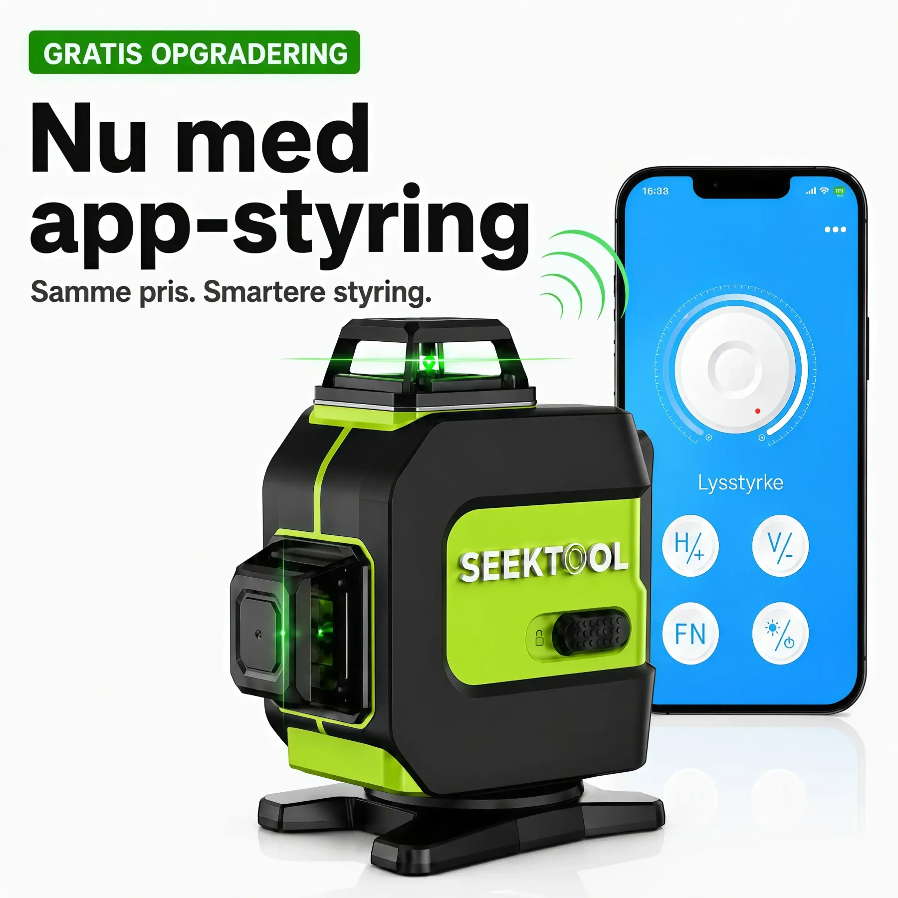 SEEKTOOL LX360 Pro – grøn 4 x 360° linjelaser med 16 linjer