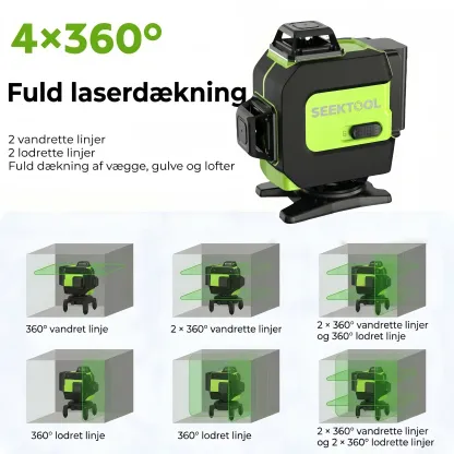 SEEKTOOL LX360 Pro – grøn 4 x 360° linjelaser med 16 linjer