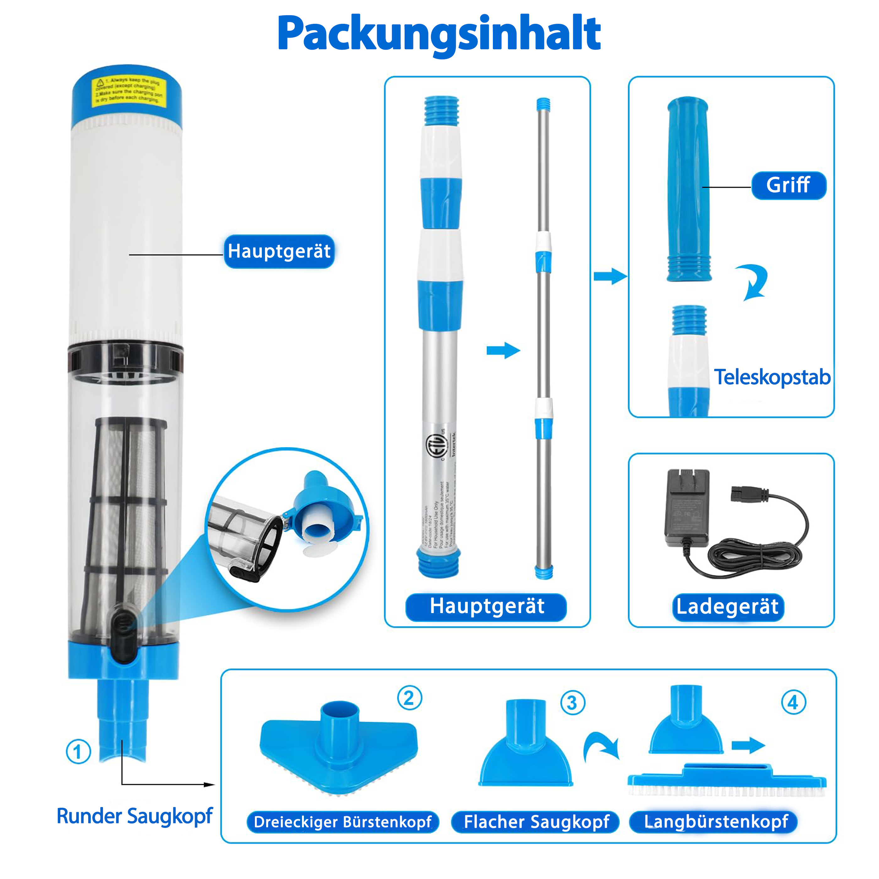 PoolNexa-PN30丨3-in-1 kabelloser wiederaufladbarer Poolsauger