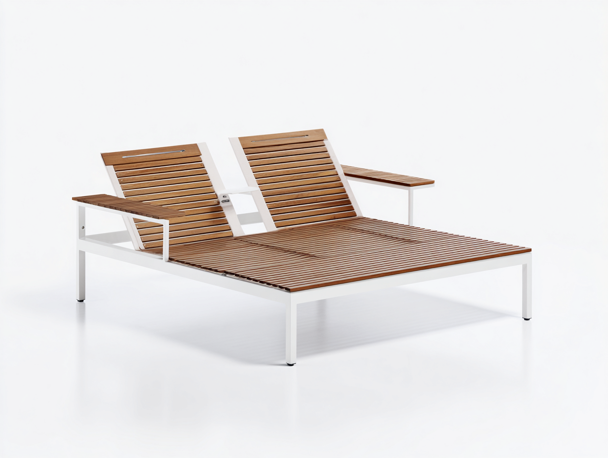 Sonnenliege Holz Metall 200x120x35 cm-Naturbraun-Weiß-Verstellbare Rückenlehnen Garten-Salaydecor