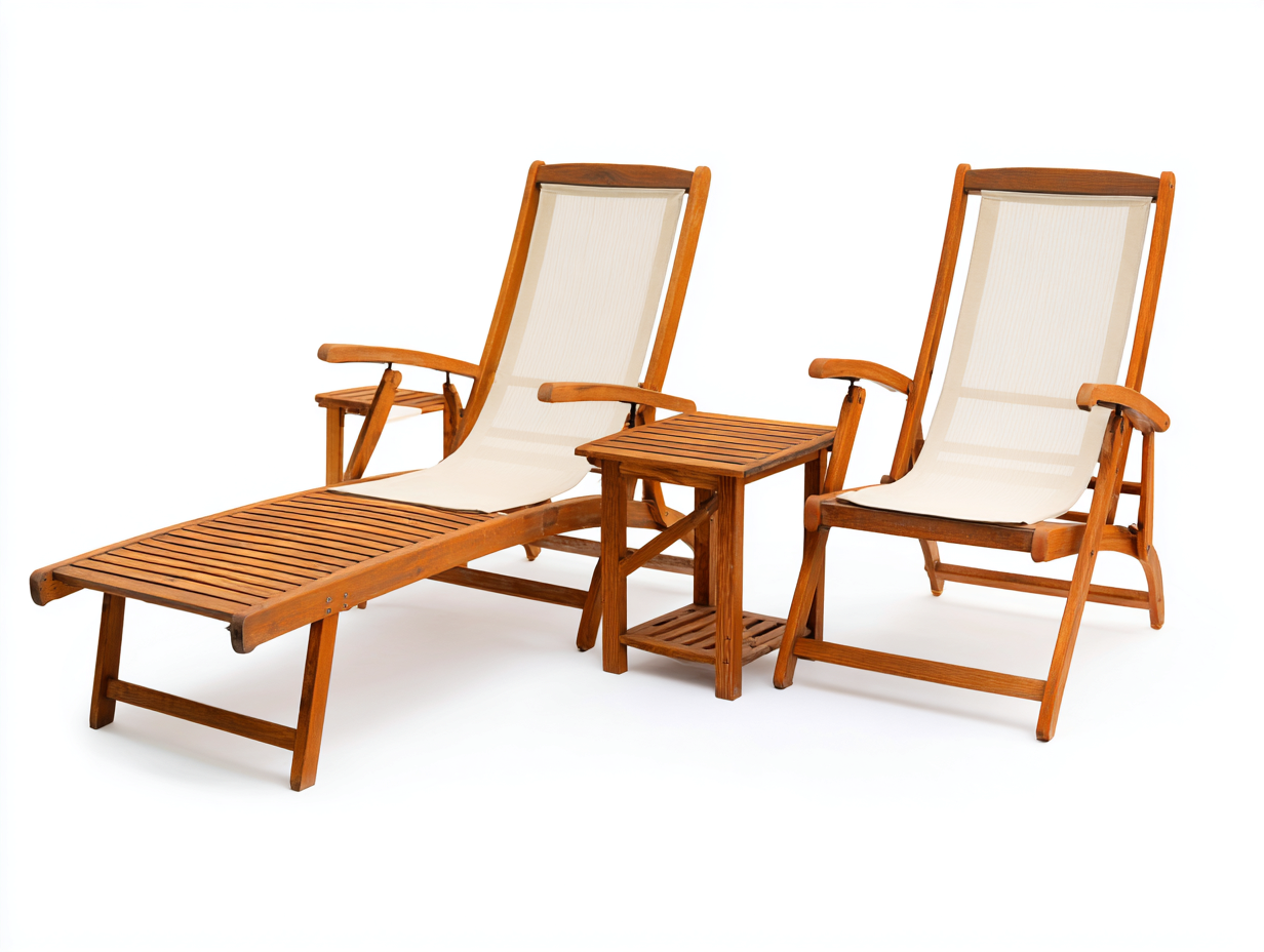 Sonnenliege Set Holz 195x65x88 cm-Naturbraun-Beige-Klappbar Garten-Salaydecor