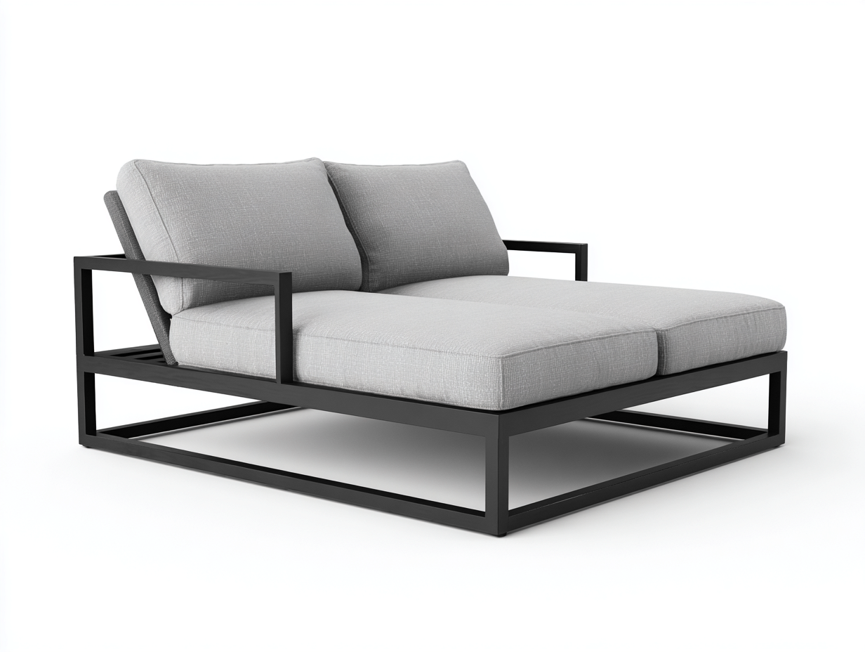 Sonnenliege Metall Textil 195x120x40 cm-Schwarz-Grau-Modernes Design Garten-Salaydecor