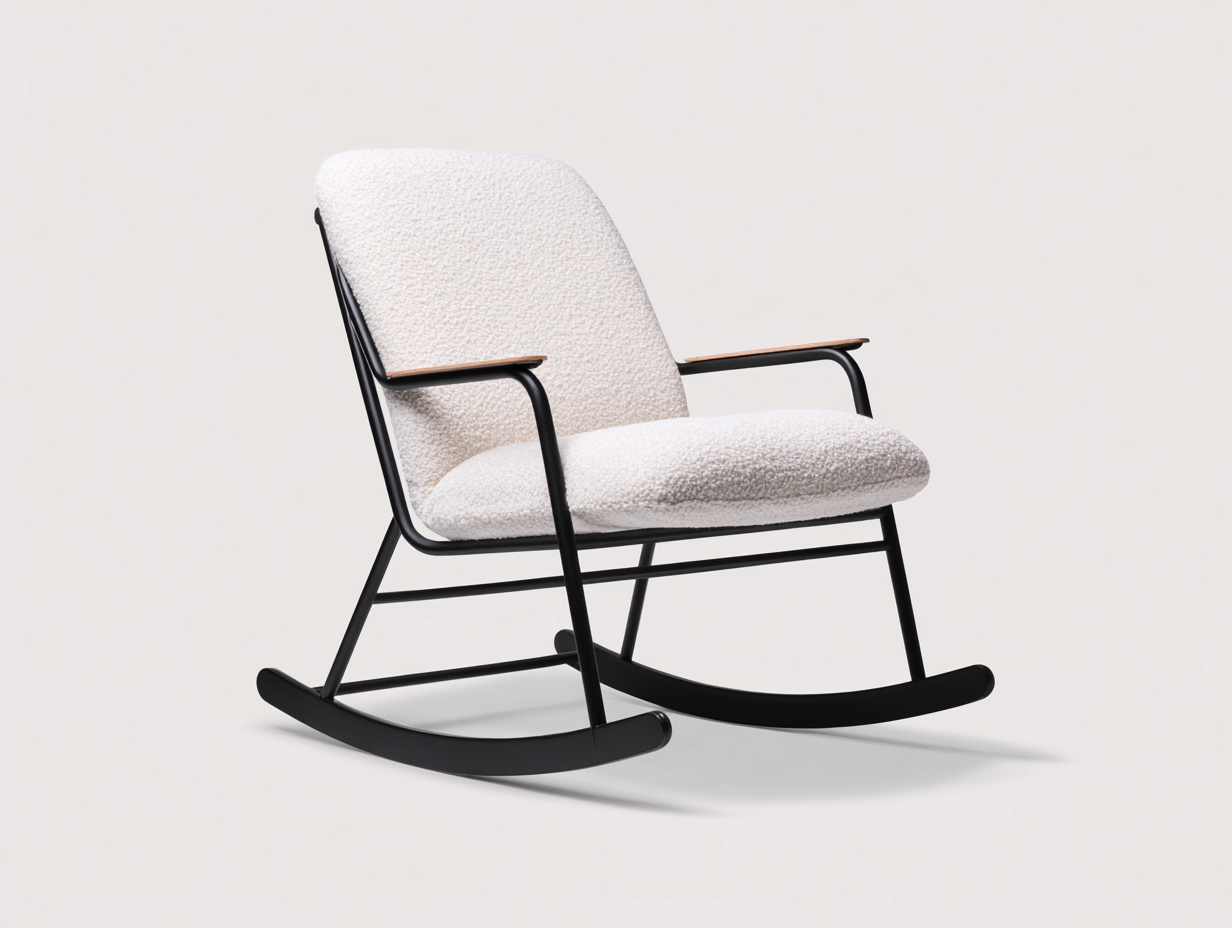 Schaukelstuhl-Stoff gepolstert-74x88x98 cm-cremeweiß-modern Design mit Schaukel Funktion-Salaydecor