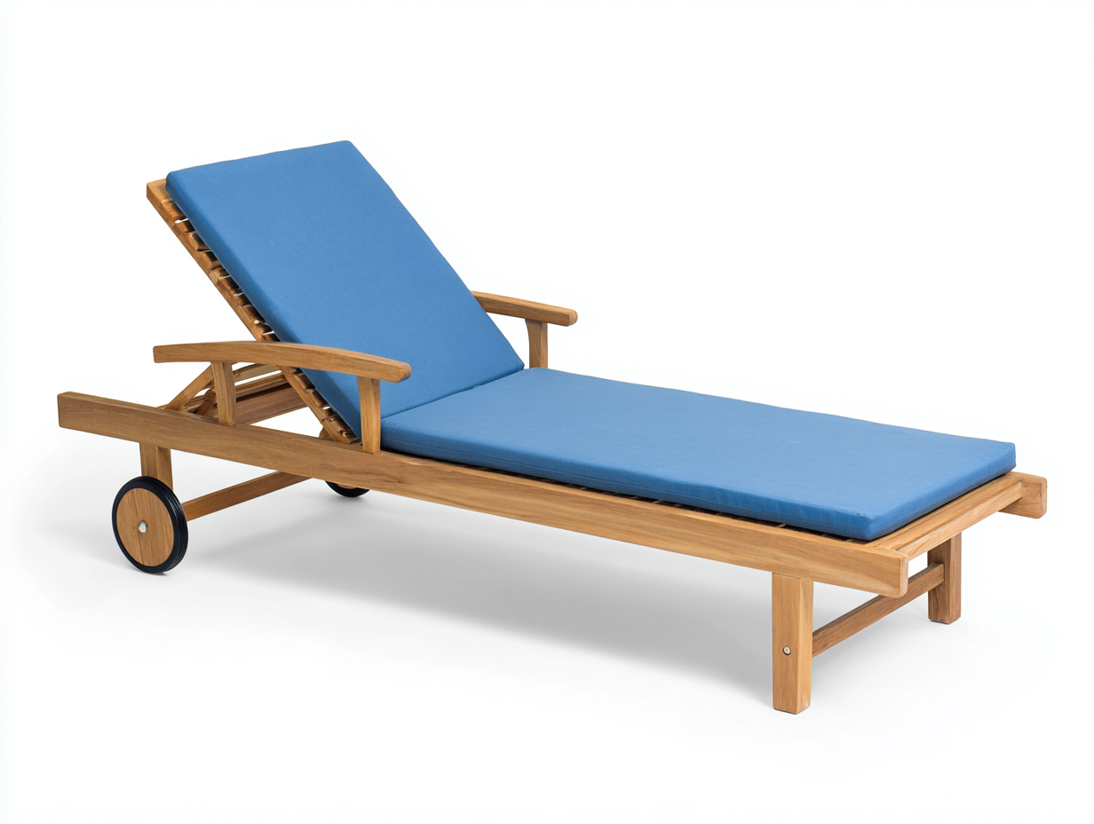 Sonnenliege Holz 202x70x36 cm-Naturbraun-Blau-Mit Armlehnen und verstellbarer Rückenlehne Garten-Salaydecor