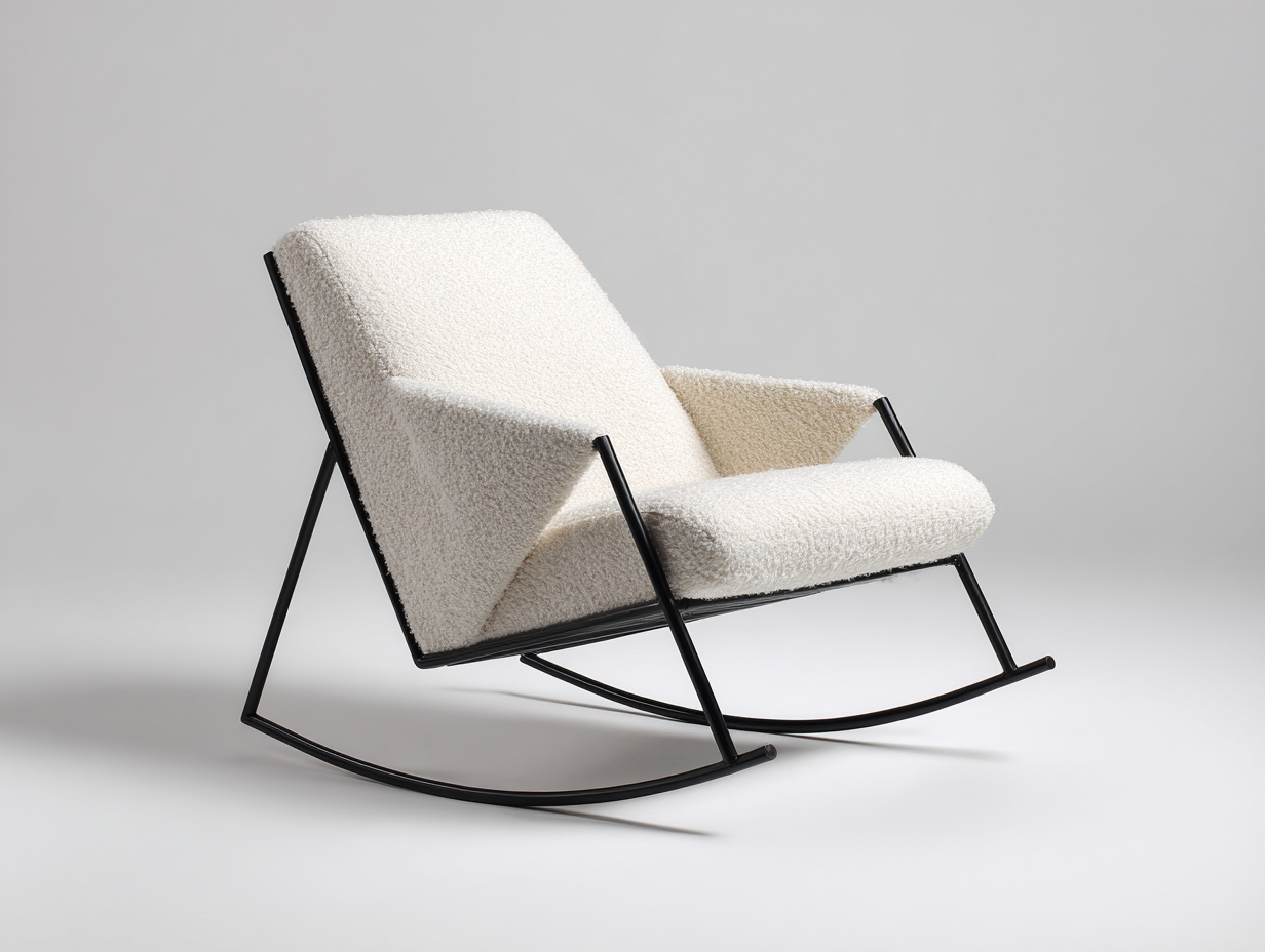 Schaukelstuhl-Stoff gepolstert-75x90x100 cm-cremeweiß-modern Design mit Schaukel Funktion-Salaydecor