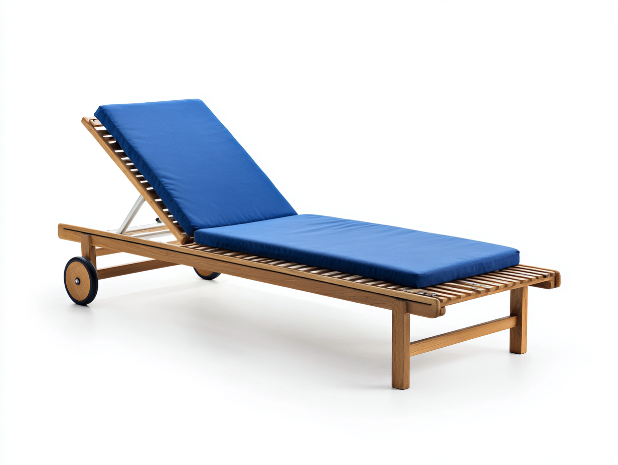 Sonnenliege Holz 200x65x35 cm-Naturbraun-Blau-Verstellbare Rückenlehne Garten-Salaydecor