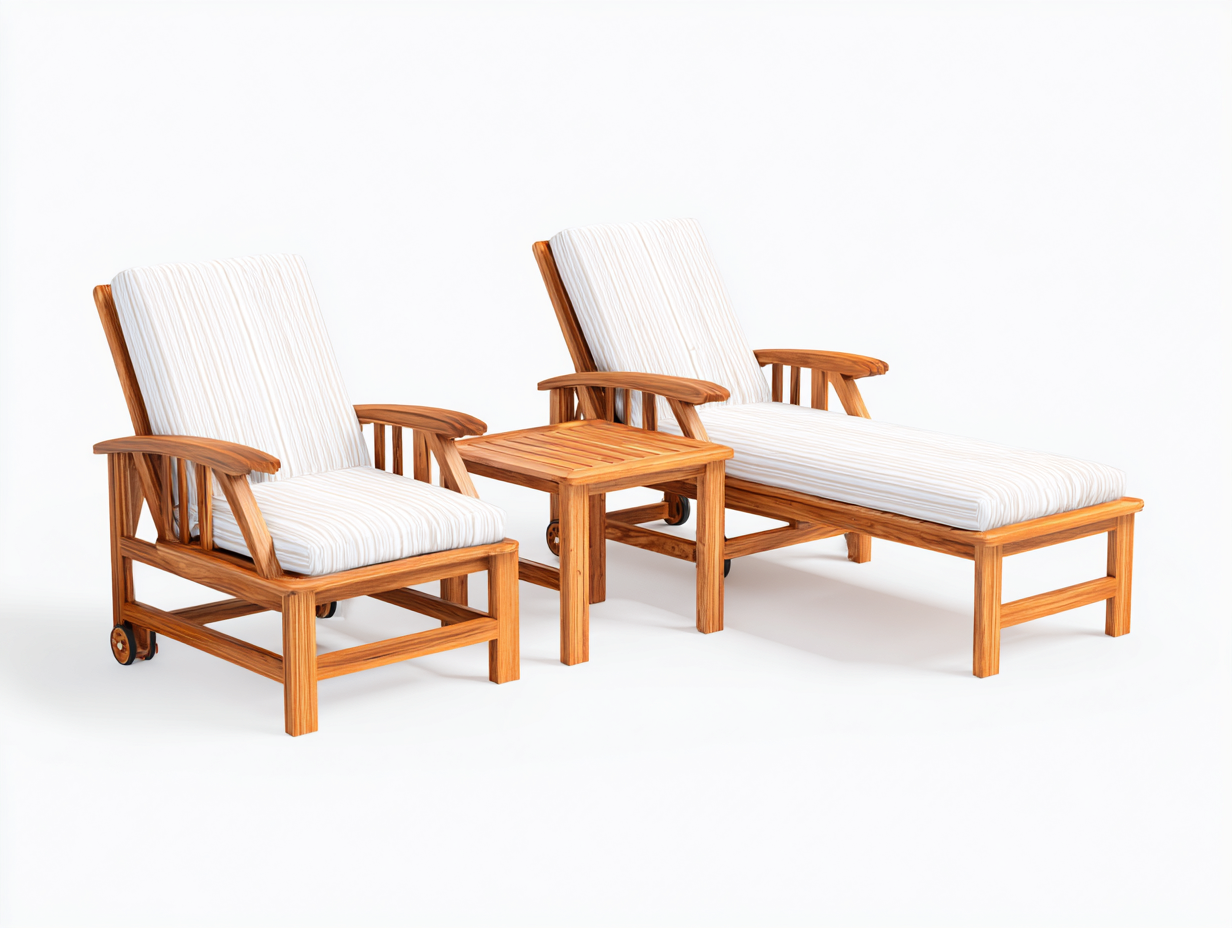 Sonnenliege Set Holz 195x70x90 cm-Naturbraun-Weiß-Klappbar Garten-Salaydecor