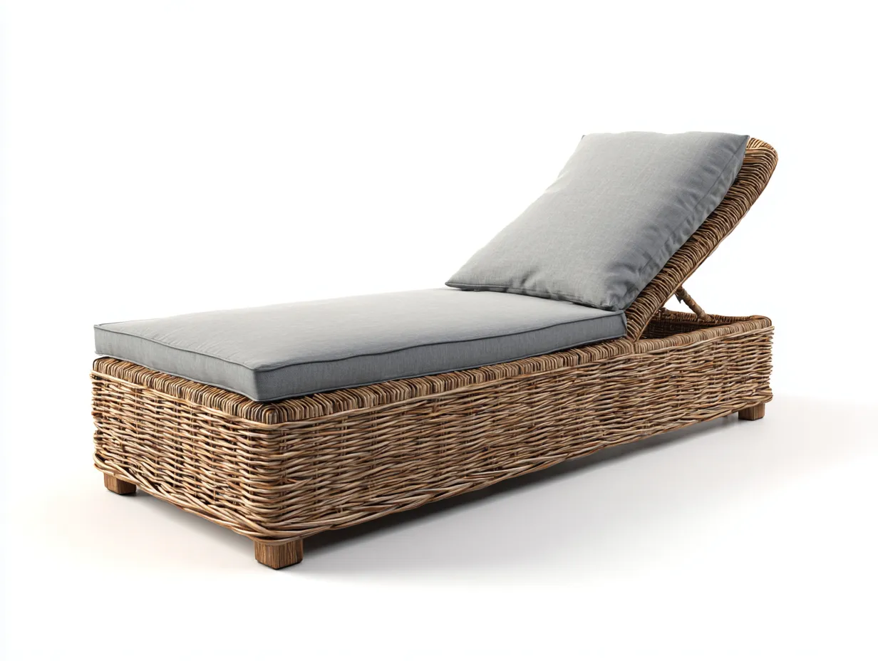 Lettino prendisole - rattan sintetico-tessuto - 186x70x64 cm - marrone-grigio chiaro - stile moderno-Talavacasa
