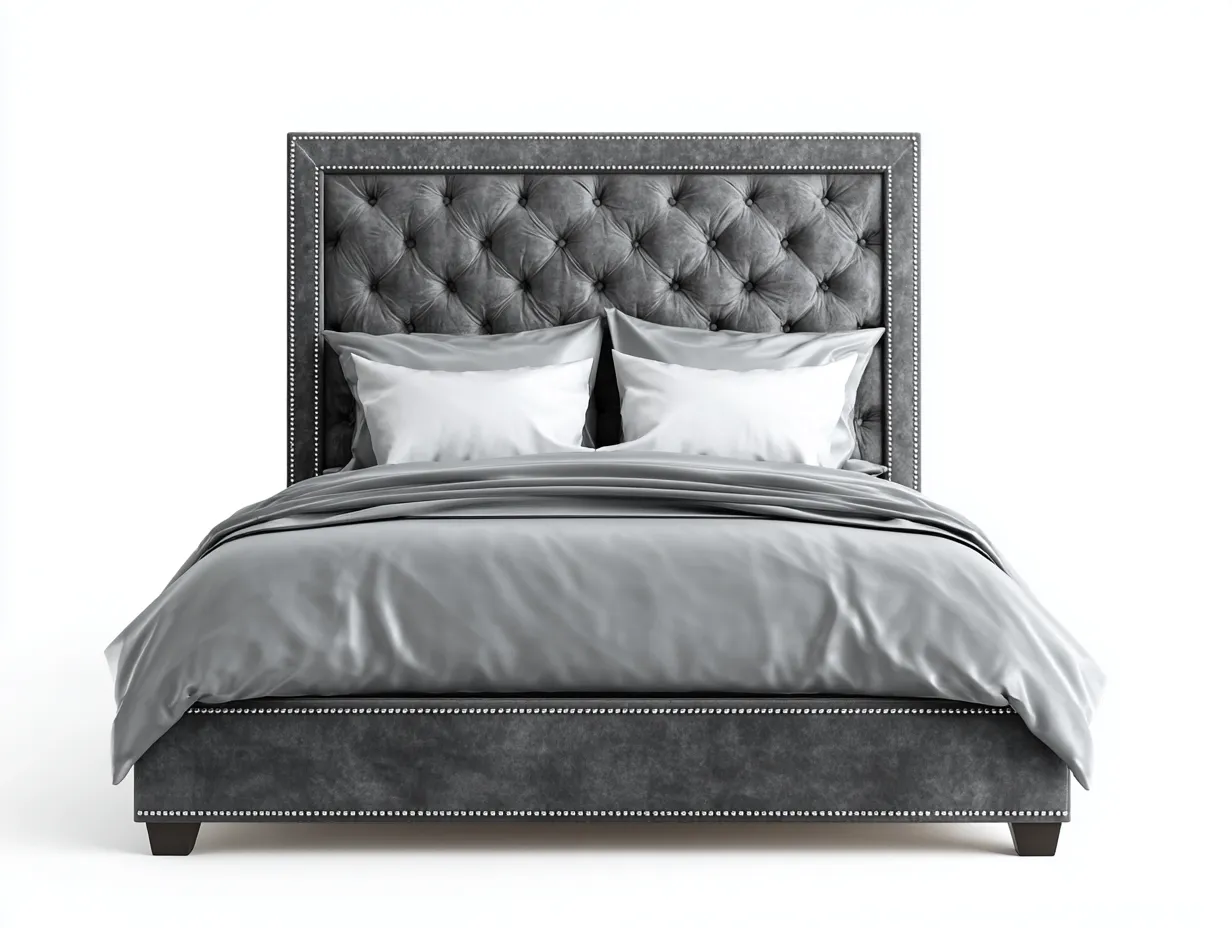 Letto matrimoniale - legno-velluto - 210x170x135 cm - grigio - stile classico moderno-Talavacasa