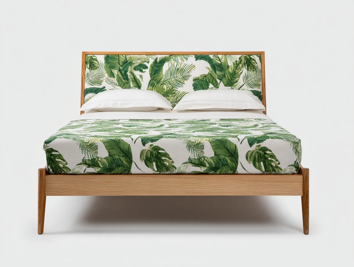 Letto matrimoniale-Legno massello-Tessuto-212x172x108 cm-Rovere naturale-Stile moderno naturale-Talavacasa