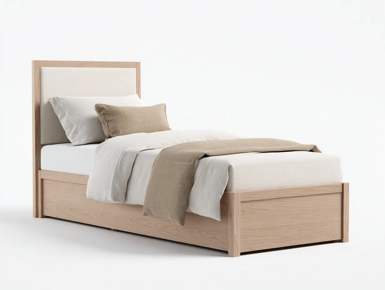 Letto singolo-legno massello-tessuto-202 x 95 x 104 cm-legno chiaro-beige-moderno-Talavacasa