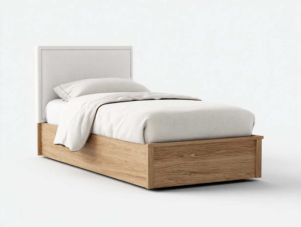 Letto singolo-legno massello-tessuto-204 x 96 x 105 cm-legno chiaro-bianco-moderno-Talavacasa