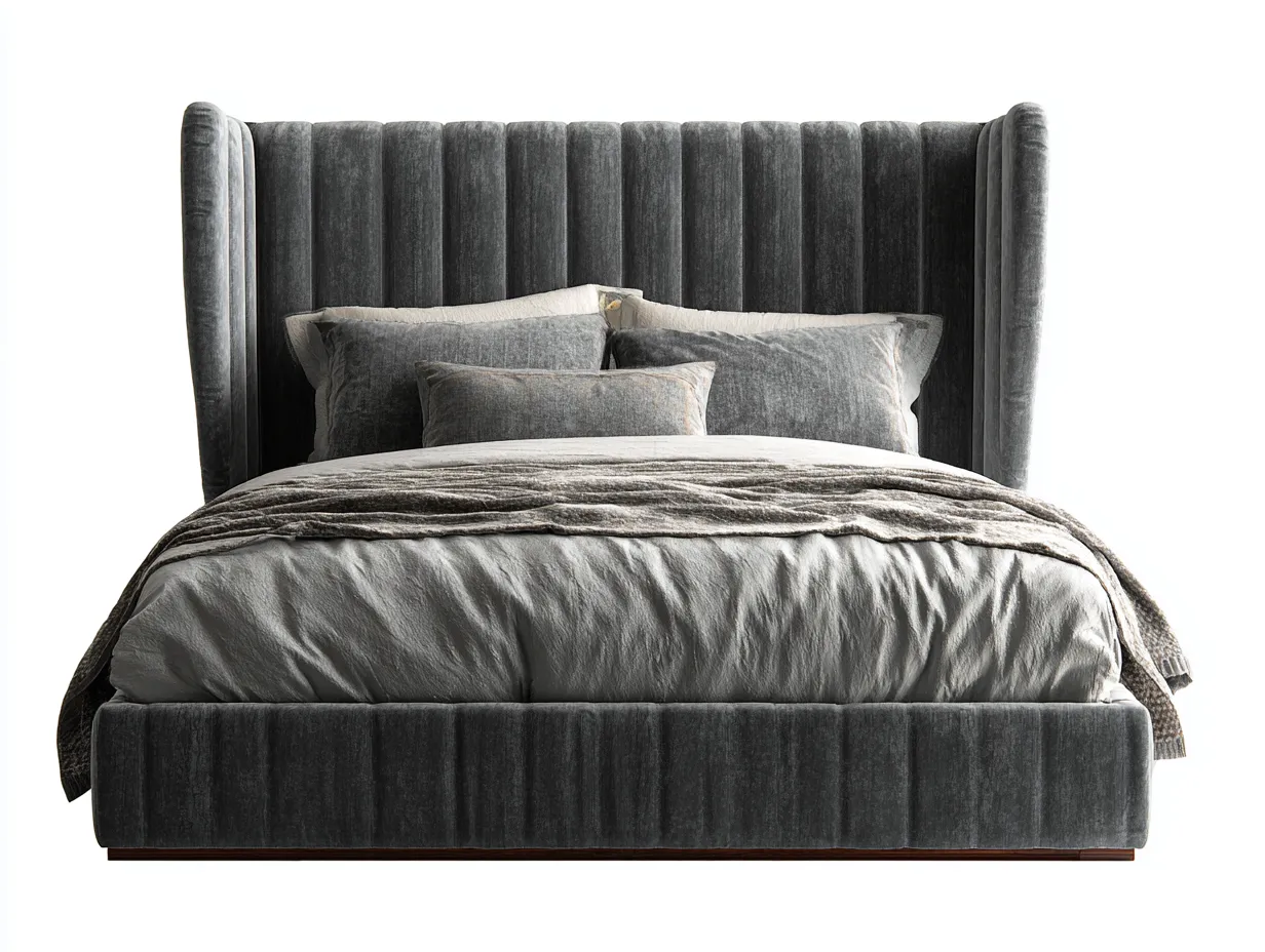 Letto matrimoniale - legno-velluto - 218x178x128 cm - grigio scuro - stile moderno-Talavacasa