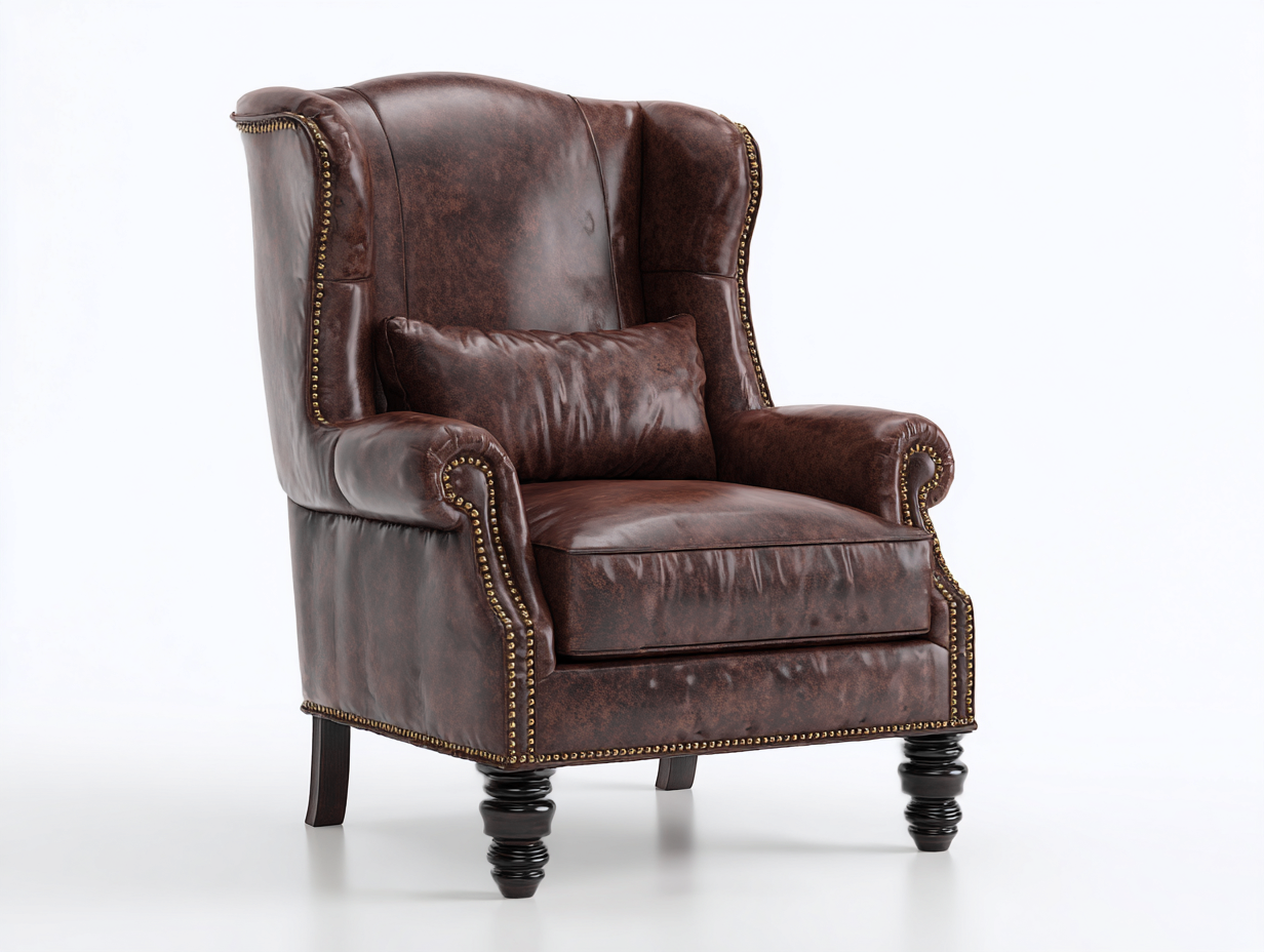 Fotele uszaki - skóra ekologiczna-drewno - 81x87x117 cm - ciemnobrązowy - styl klasyczny-Hacorjadecor