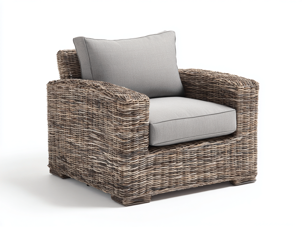Fotele rattanowe - rattan-tkanina - 88x83x84 cm - naturalny-szary - styl nowoczesny-Hacorjadecor