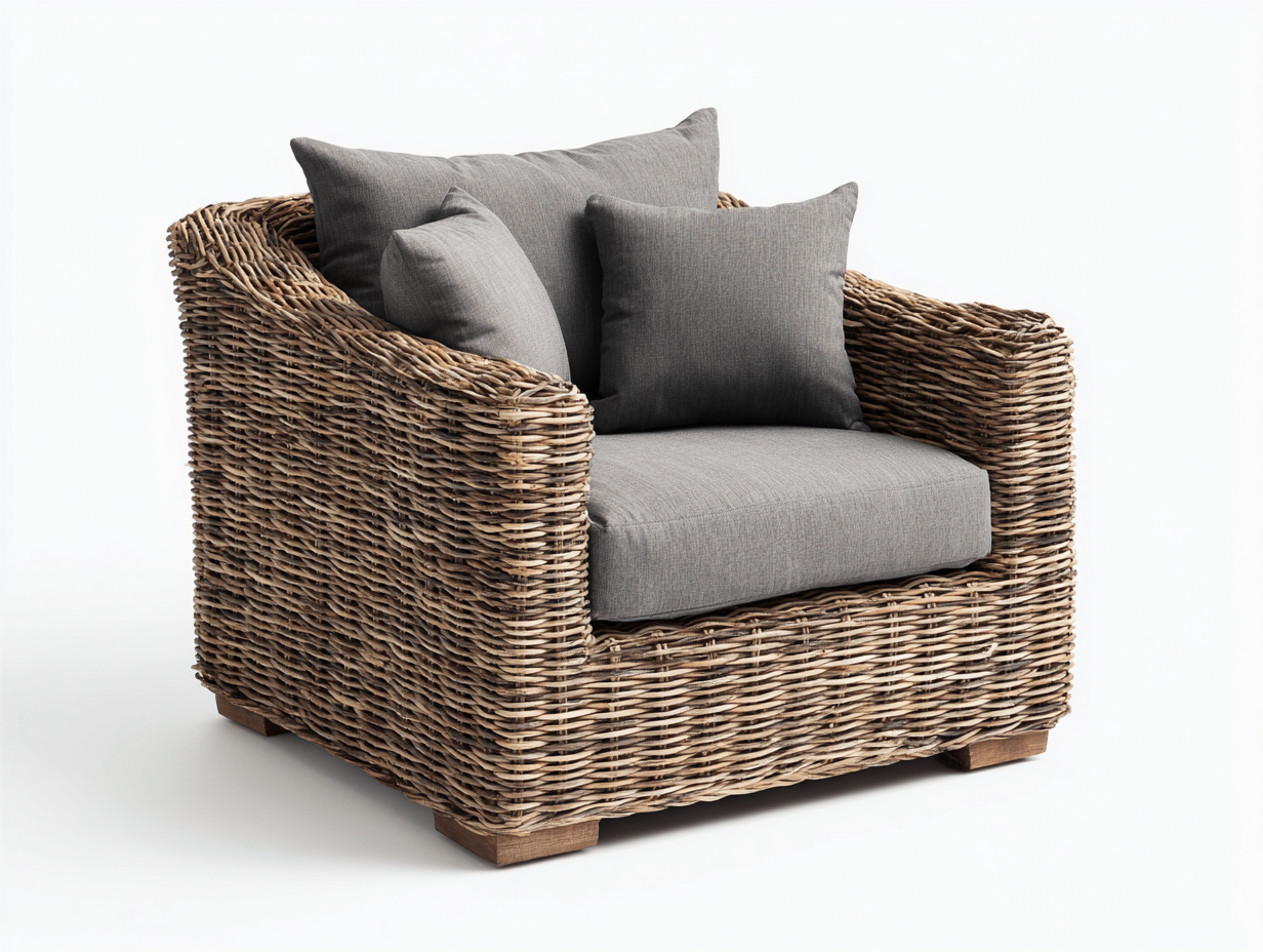 Fotele rattanowe - rattan-tkanina-drewno - 91x87x85 cm - naturalny-szary - styl nowoczesny-Hacorjadecor