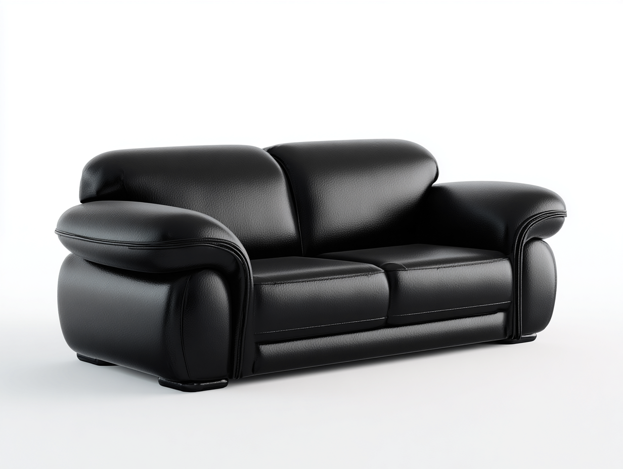 Divano a 2 posti compatto - rivestimento in pelle sintetica morbida - 176x92x82 cm - nero - design comfort arrotondato soggiorno-Malaionest