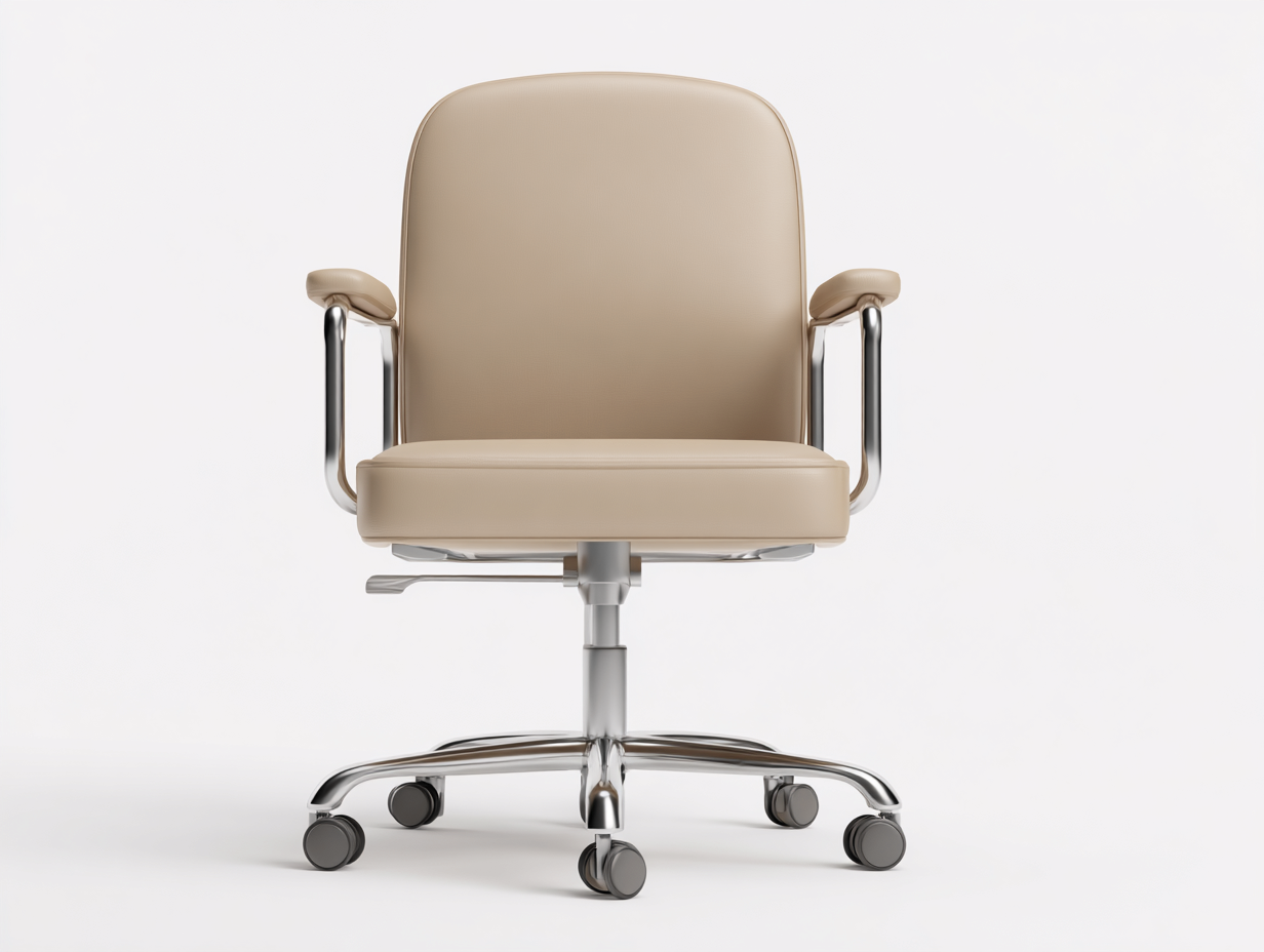 Sedie da ufficio girevole imbottita con braccioli - rivestimento similpelle e base metallo con ruote - 57x57x92 cm - beige e argento - design moderno compatto-Malaionest