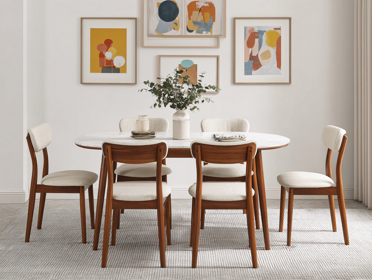 Set tavolo da pranzo rotondo con sedie - piano in marmo e struttura in legno con sedute imbottite tessuto - tavolo 120x120x75 cm sedia 45x52x85 cm - beige e legno - design moderno soggiorno-Malaionest