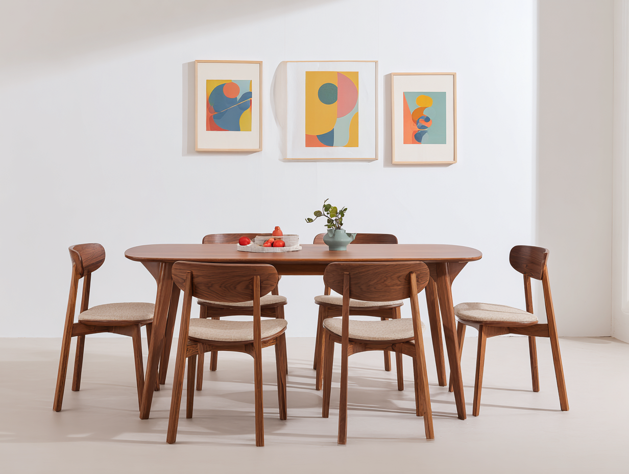 Set tavolo da pranzo ovale con sedie - struttura in legno massello e sedute imbottite tessuto - tavolo 160x90x75 cm sedia 45x50x82 cm - marrone e beige - design moderno soggiorno-Malaionest