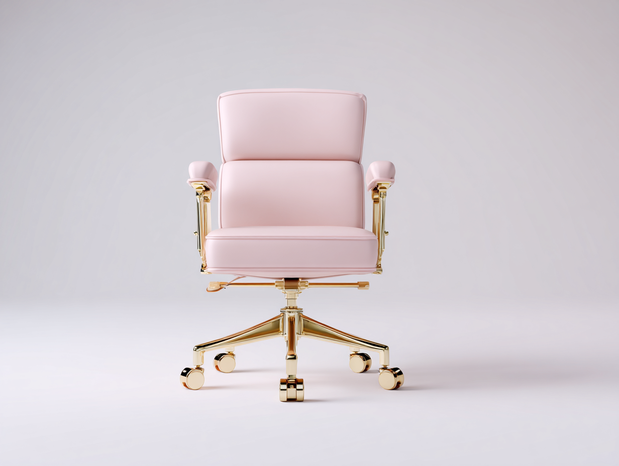 Sedie da ufficio girevole imbottita compatta - rivestimento similpelle e base metallo dorato con ruote - 58x58x90 cm - rosa e oro - design elegante moderno-Malaionest