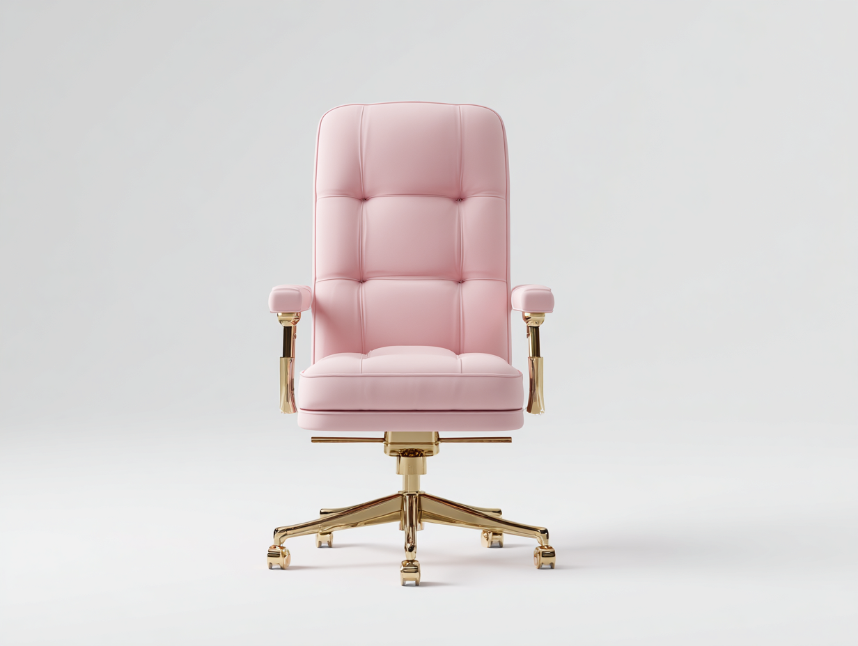 Sedie da ufficio girevole imbottita - rivestimento similpelle trapuntata e base metallo dorato con ruote - 60x60x105 cm - rosa e oro - design elegante ergonomico-Malaionest