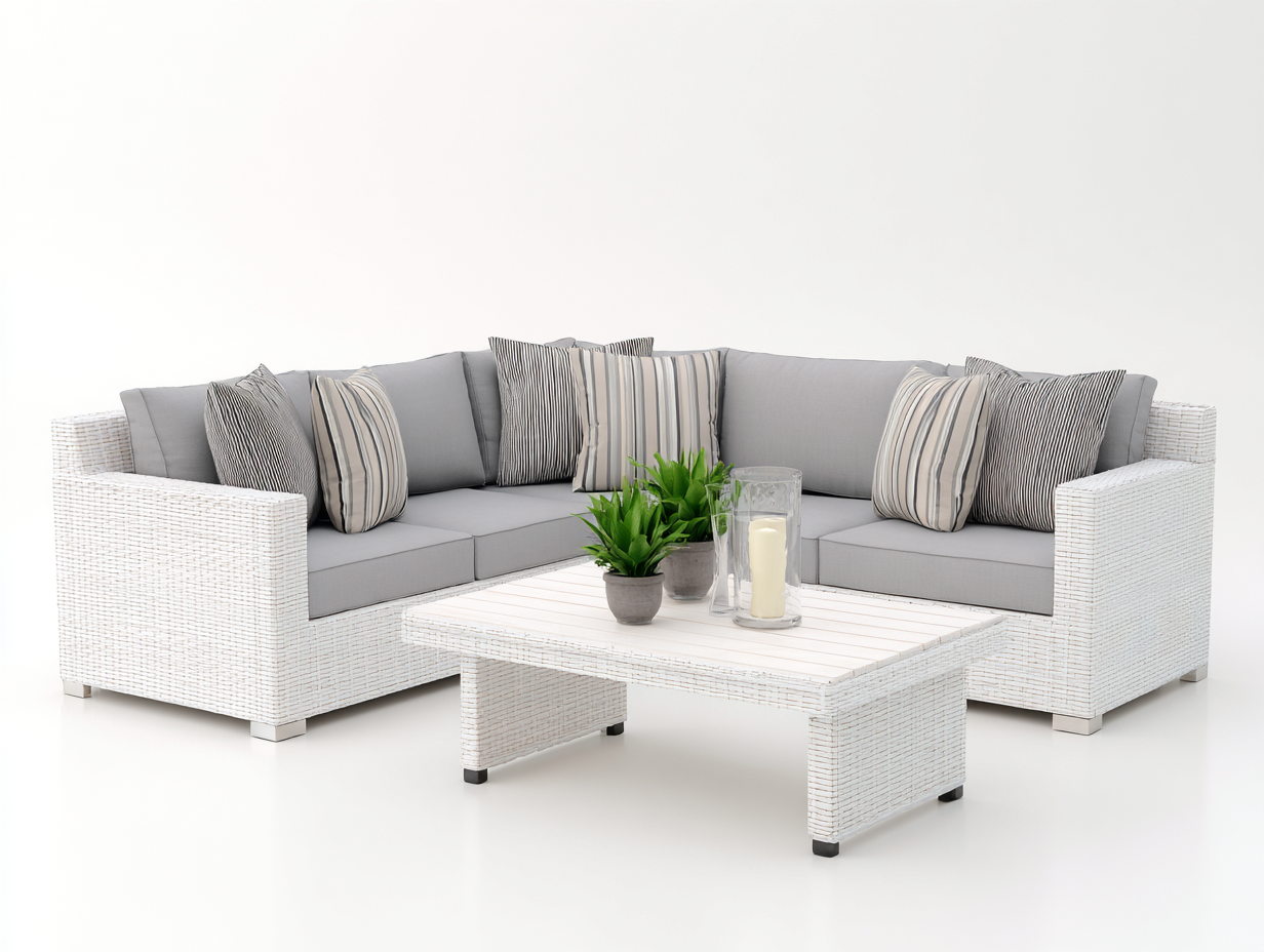 Sofy ogrodowe - technorattan-tworzywo - 228 x 228 x 68 cm - biały-jasnoszary - nowoczesny design-Misavaliving