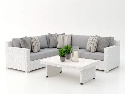 Sofy ogrodowe - technorattan-tworzywo - 228 x 228 x 68 cm - biały-jasnoszary - nowoczesny design-Misavaliving