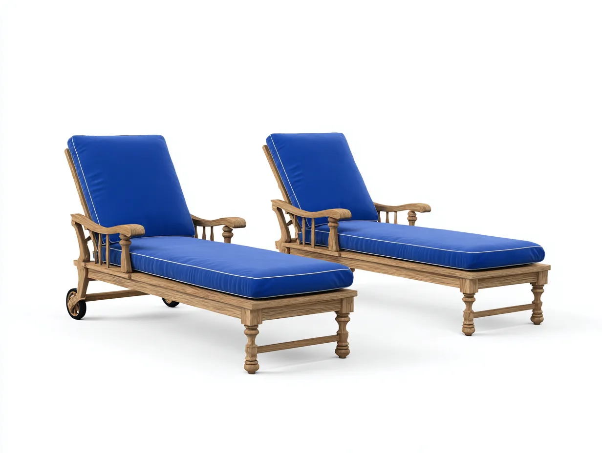 Leżaki ogrodowe - drewno-tkanina - 202x72x35 cm - niebieski-brązowy - klasyczny-Misavaliving