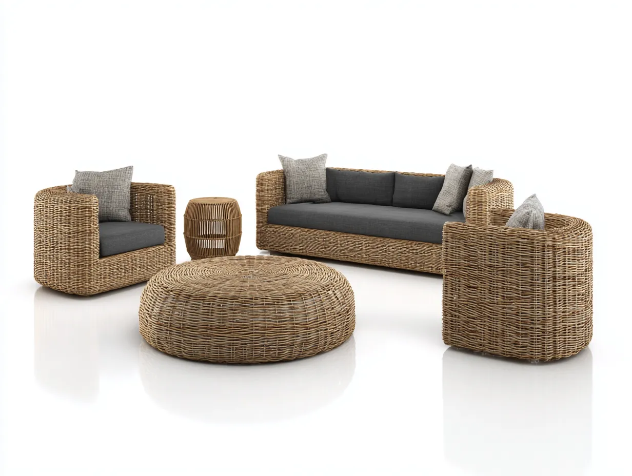 Sofy ogrodowe - rattan-tkanina - 198 x 82 x 72 cm - naturalny-brązowy-szary - nowoczesny design-Misavaliving