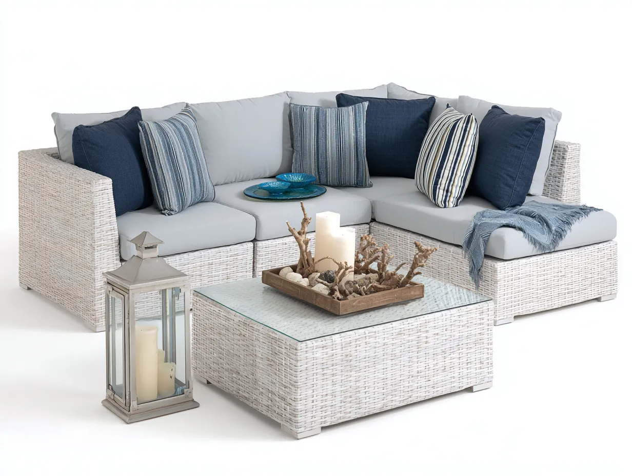 Sofy ogrodowe - technorattan-szkło - 242 x 186 x 69 cm - biały-jasnoszary - nowoczesny design-Misavaliving