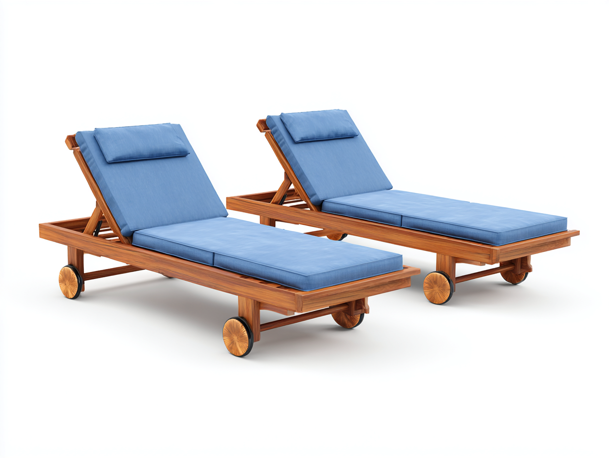 Leżaki ogrodowe - drewno-tkanina - 198x68x32 cm - niebieski-brązowy - nowoczesny-Misavaliving
