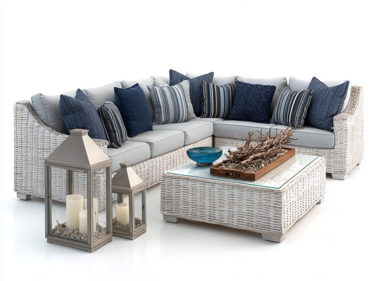 Sofy ogrodowe - technorattan-szkło - 252 x 190 x 71 cm - biały-jasnoszary - nowoczesny design-Misavaliving